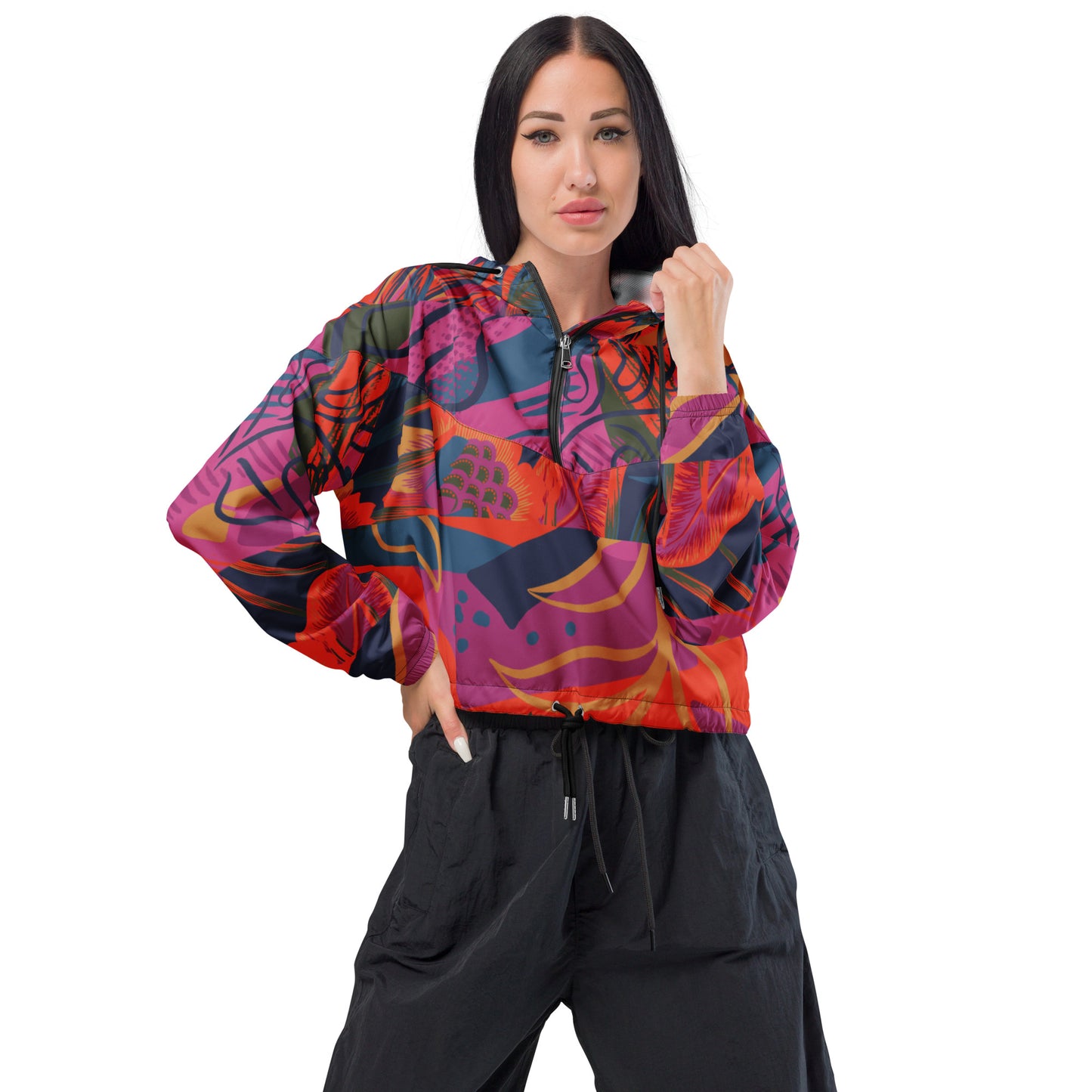 Abstract Graphic Cropped Windbreaker