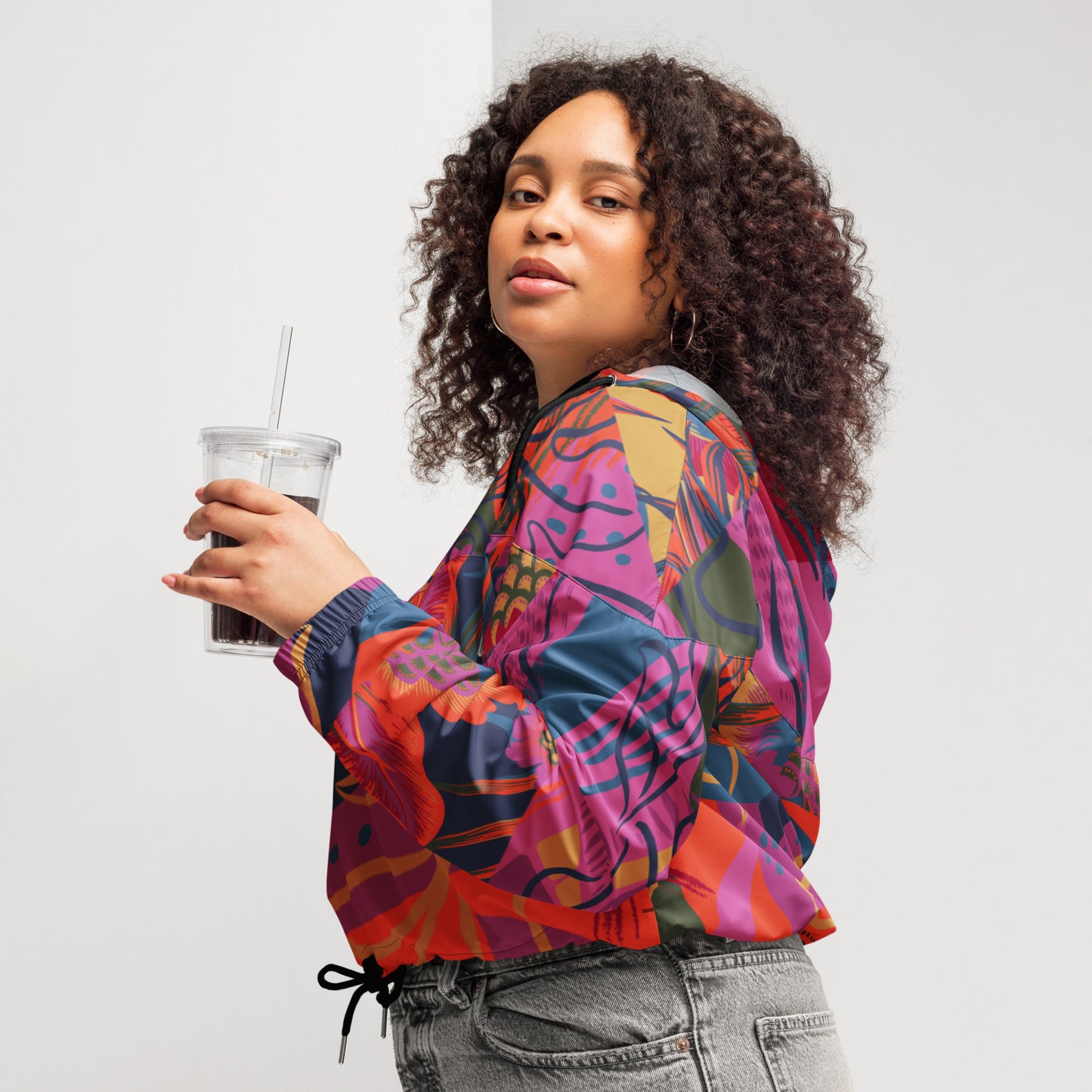 Abstract Graphic Cropped Windbreaker