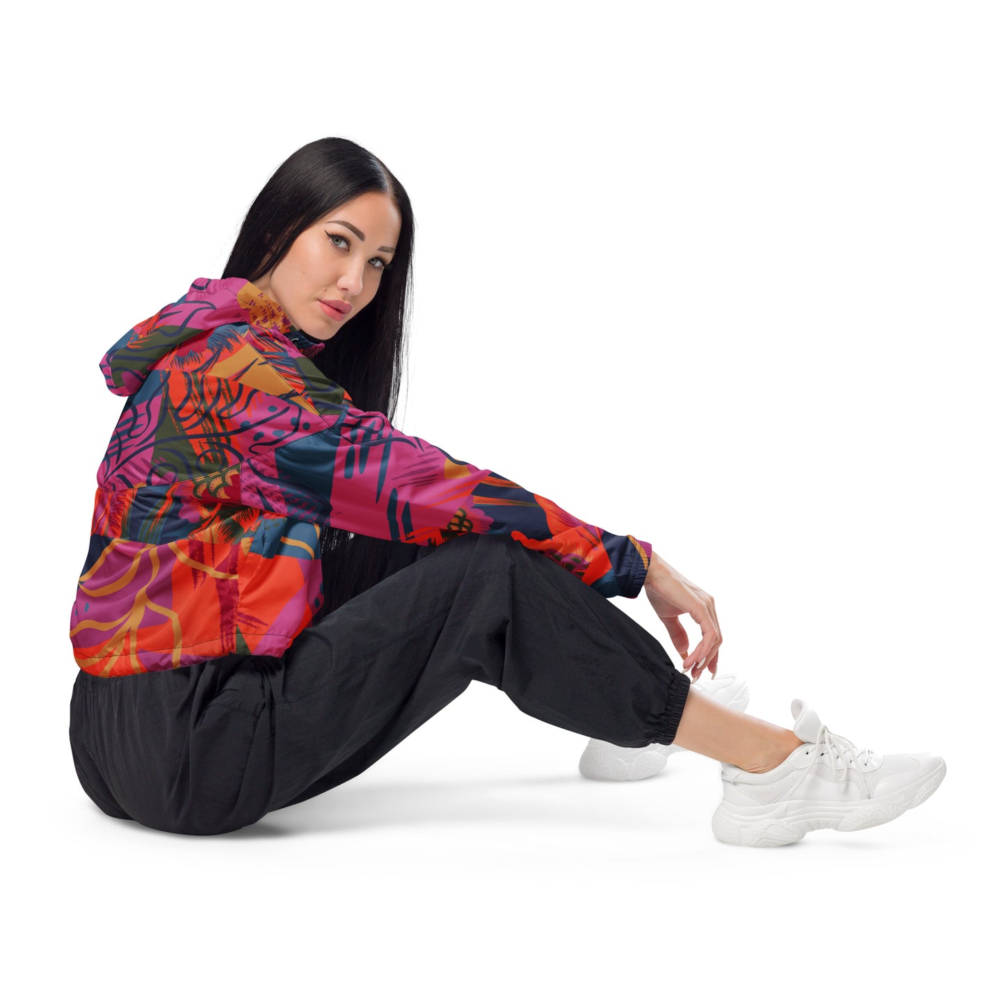 Abstract Graphic Cropped Windbreaker